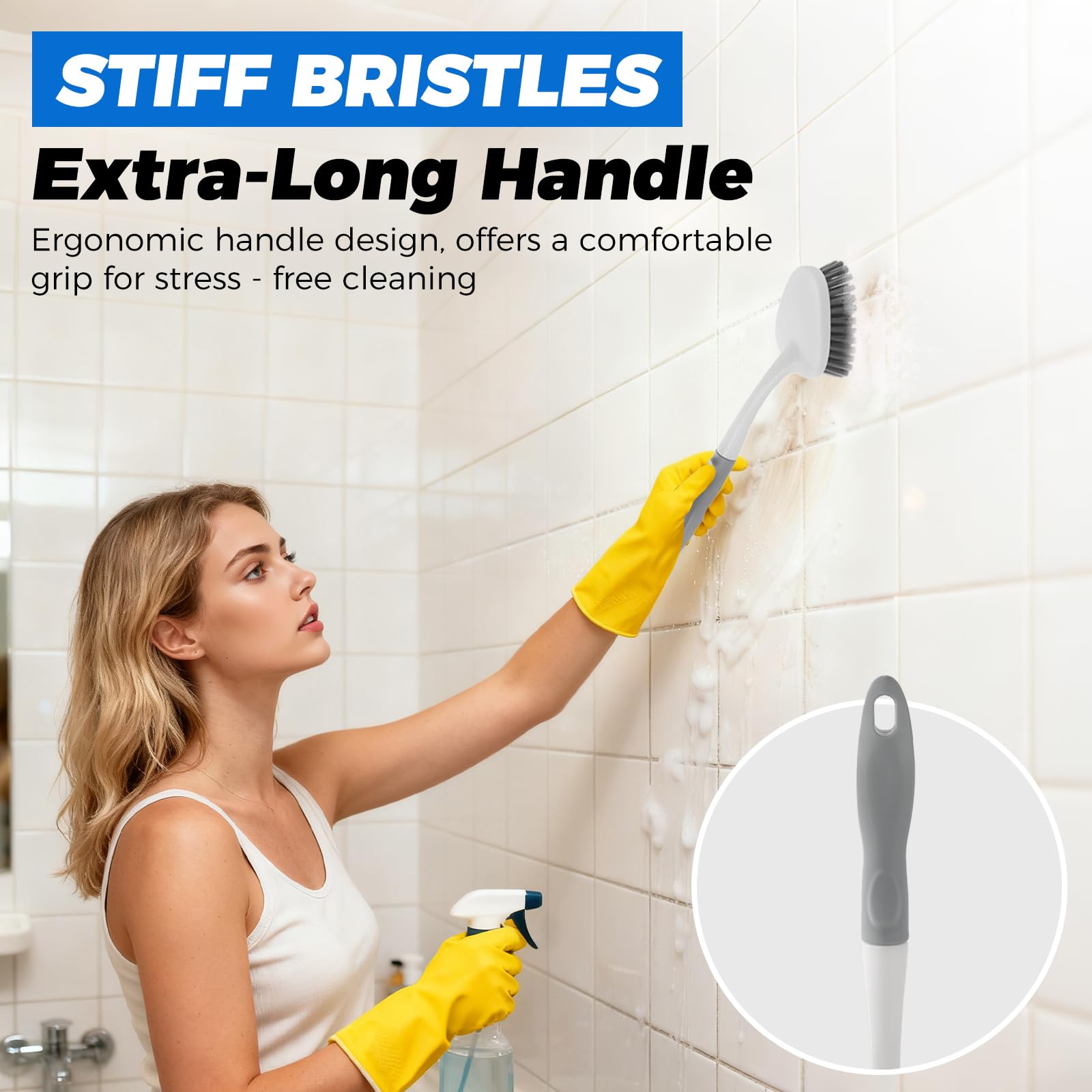 3 Pack Heavy Duty Scrub Brush Set for Household Use, Long Scrub Brush, Handheld Scrub Brush, and