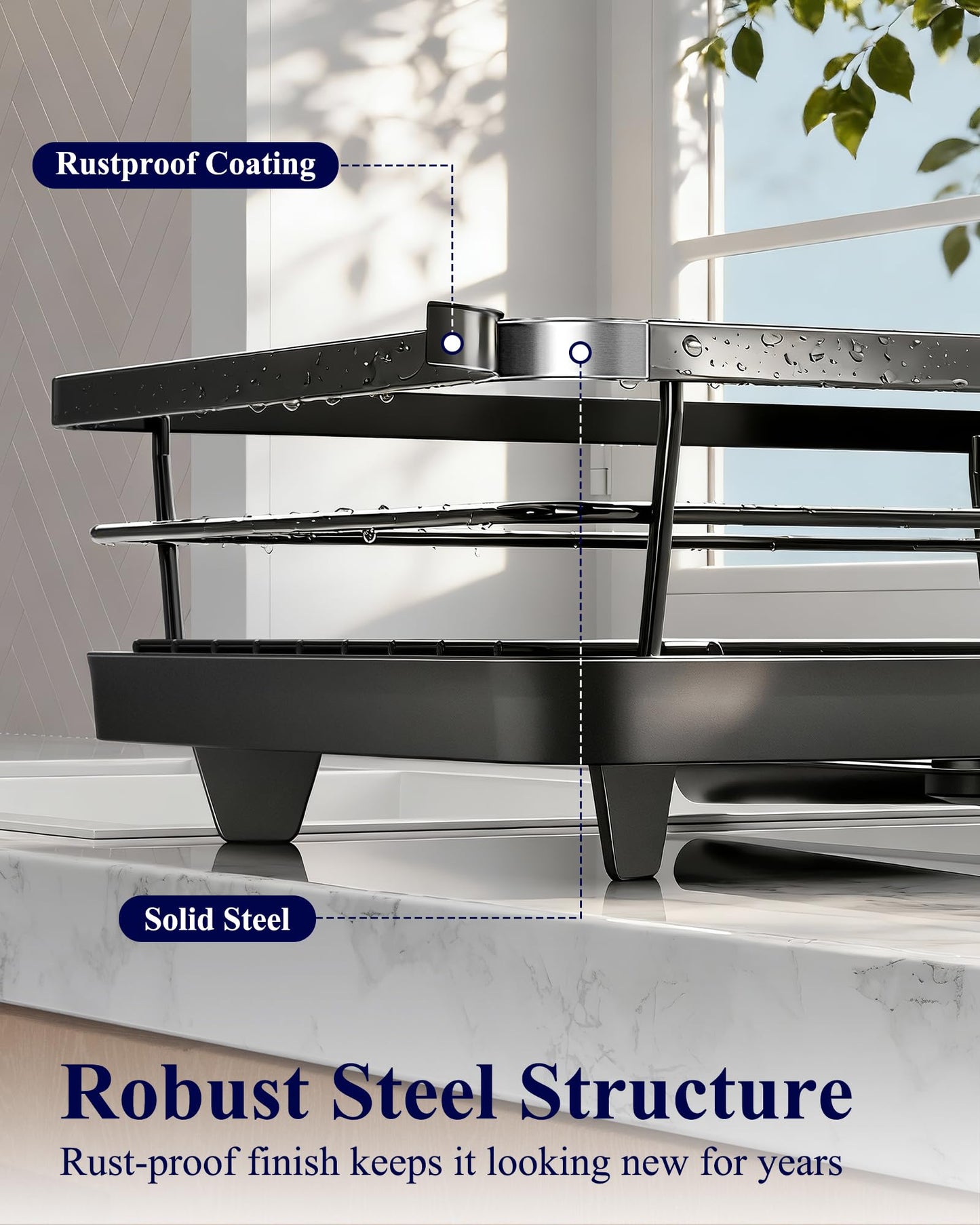Kitsure Dish Drying Rack for Kitchen Counter, 12''W x 15.5''L, Black