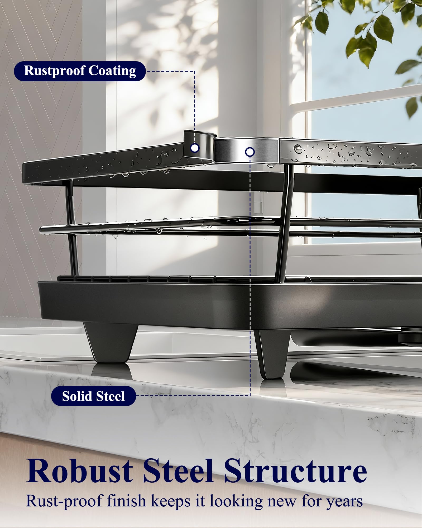 Kitsure Dish Drying Rack for Kitchen Counter, 12''W x 15.5''L, Black