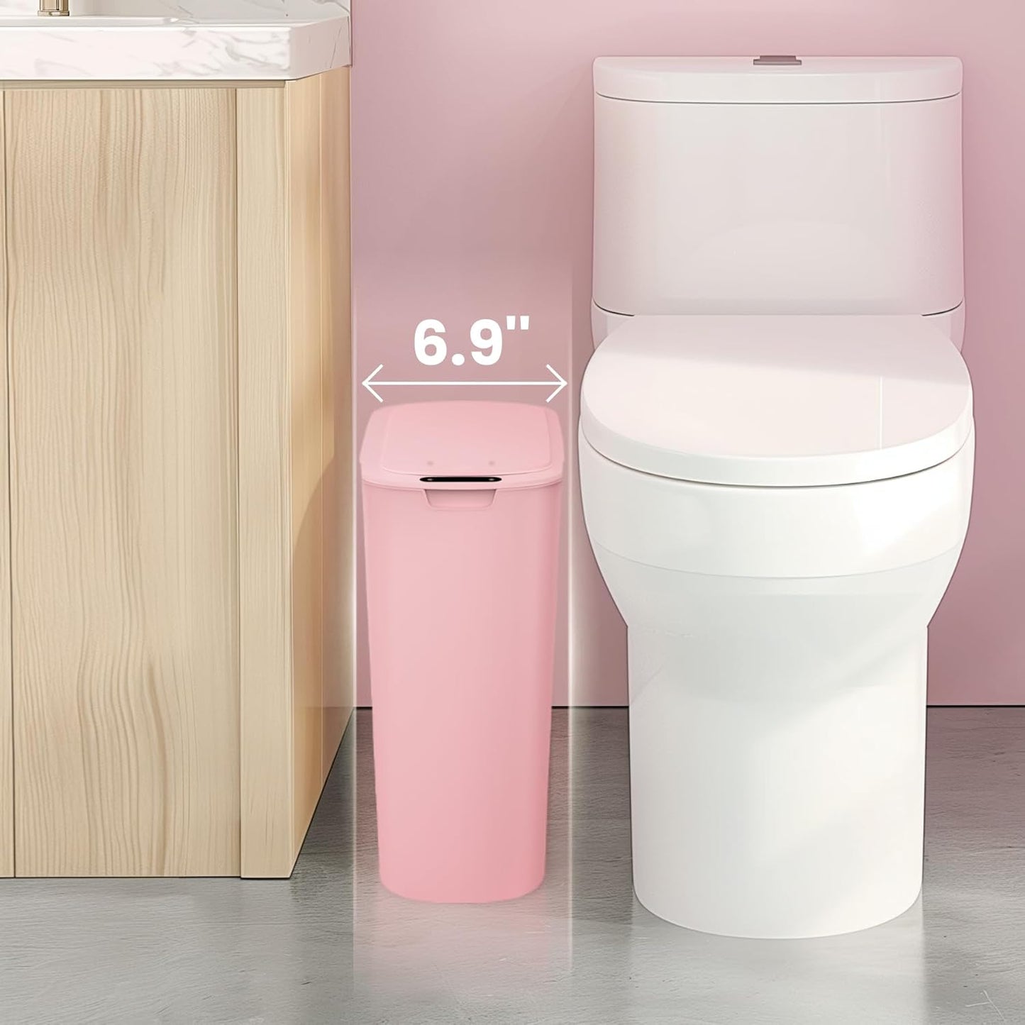 Cesun Motion Sensor Trash Can, 5 Gallon Automatic Bathroom Garbage Can with Lid, Touchless Smart Plastic Slim Wastebasket for Bathroom, Office, rv, Bedroom, Living Room, Pink