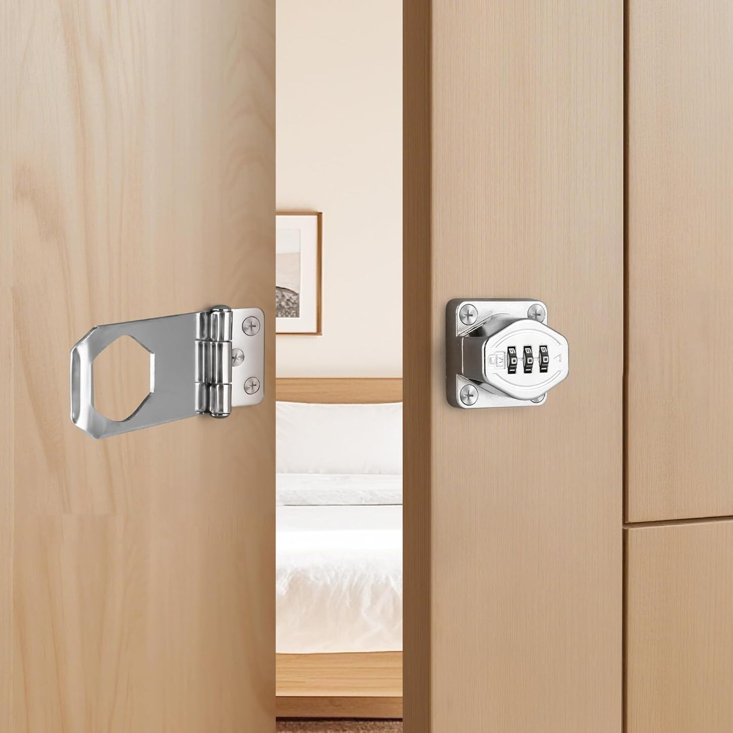 Cozy Tower 4 inch 180 Degrees Hasp Combination Lock for Cabinet, Combo Latch Lock for Cupboard, Drawer, Closet Door, Garage Fence Shed Door (Chrome, 1 Pack)