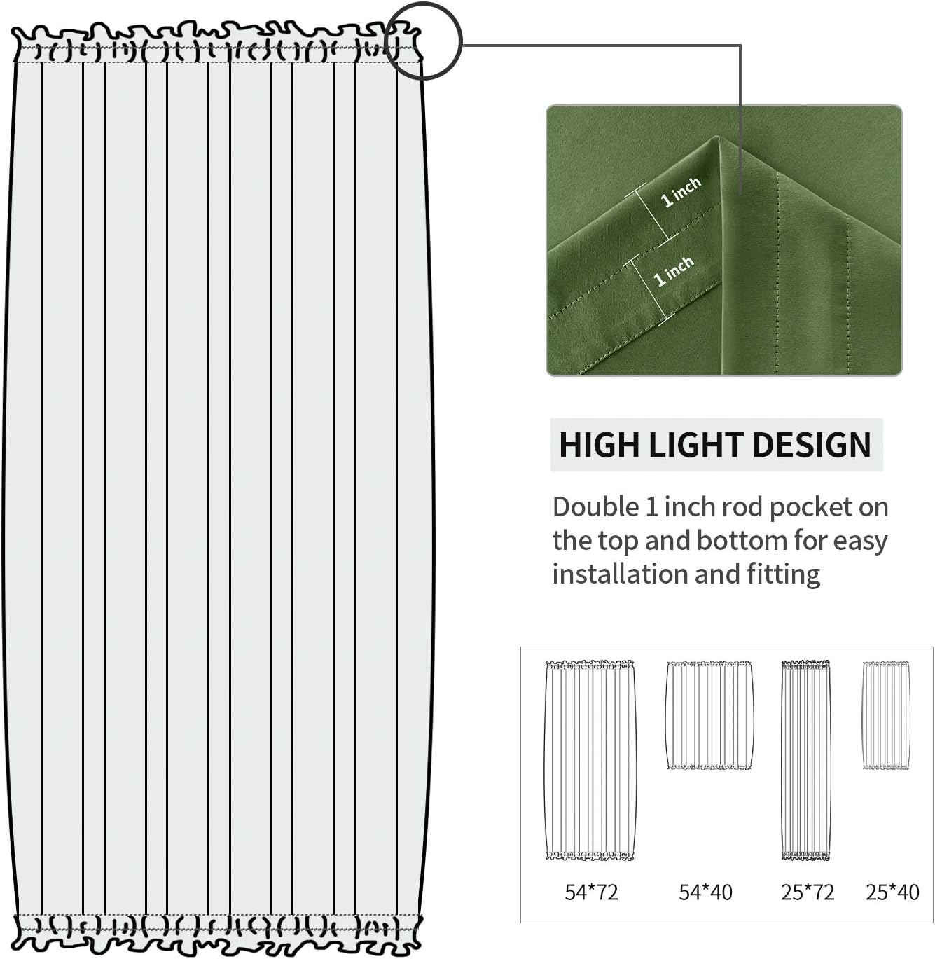 DWCN French Door Curtains – Rod Pocket Thermal Blackout Curtain for Doors with Glass Window, Kitchen and Patio Doors for Privacy, 54 X 72 Inches Long, 1 Curtain Panel with Tieback, Olive Green