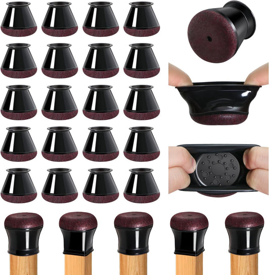 20 Pcs Chair Leg Floor Protectors for Hardwood Floors, Black Rubber Furniture Sliders with Felt