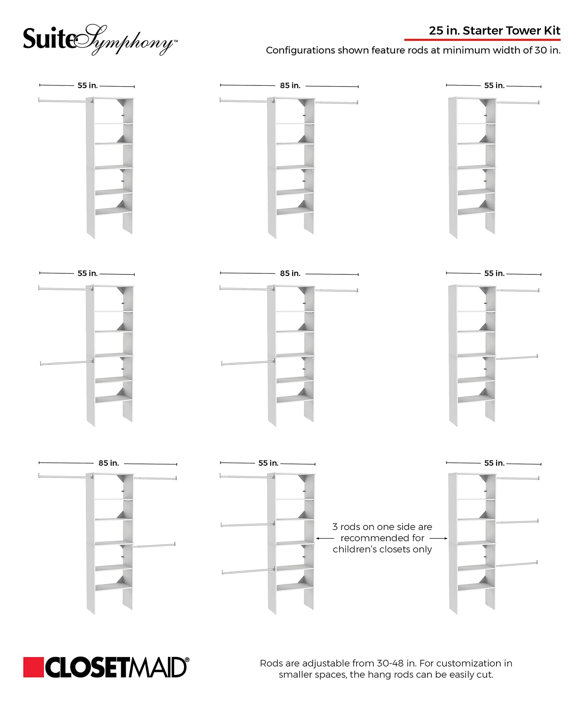 ClosetMaid SuiteSymphony Wood Closet Organizer System, 25-Inch Starter Kit with Tower and 3 Hang