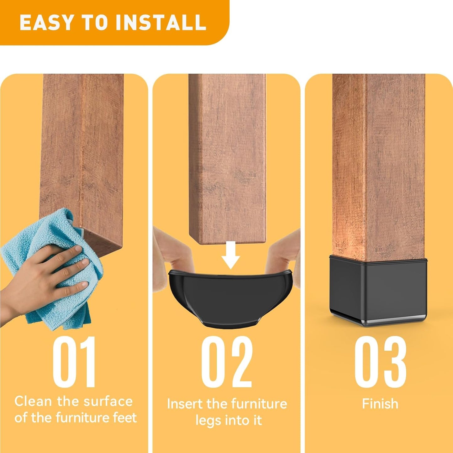 Furniture Sliders,24 PCS Square Chair Leg Sliders for Carpet, Furniture Movers Sliders, Carpet Chairs Furniture Glides, Floor Protectors, Carpet Moving Sliders Easily Move. (Black,Fit:1.2-1.6").