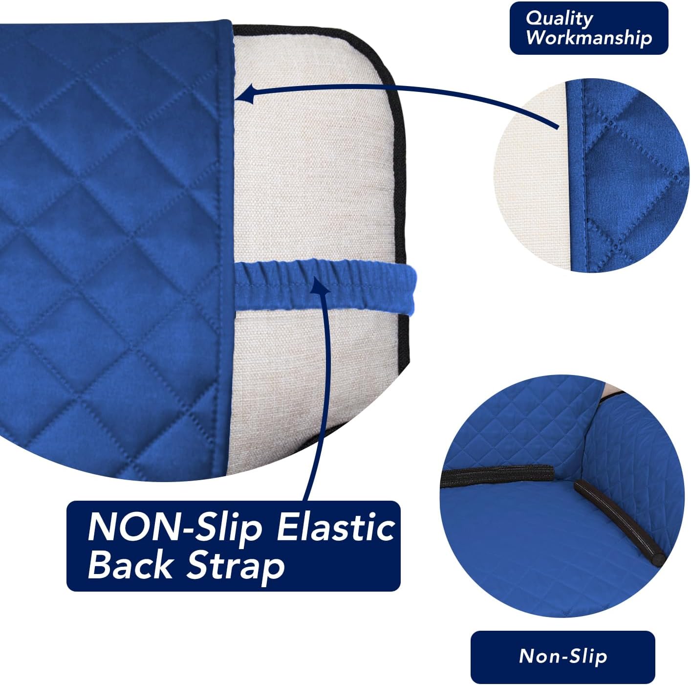 PureFit Reversible Quilted Sofa Cover, Water Resistant Slipcover Furniture Protector, Washable Couch Cover with Non Slip Foam and Elastic Straps for Kids, Pets (Chair, Classic Blue/Ivory), Small