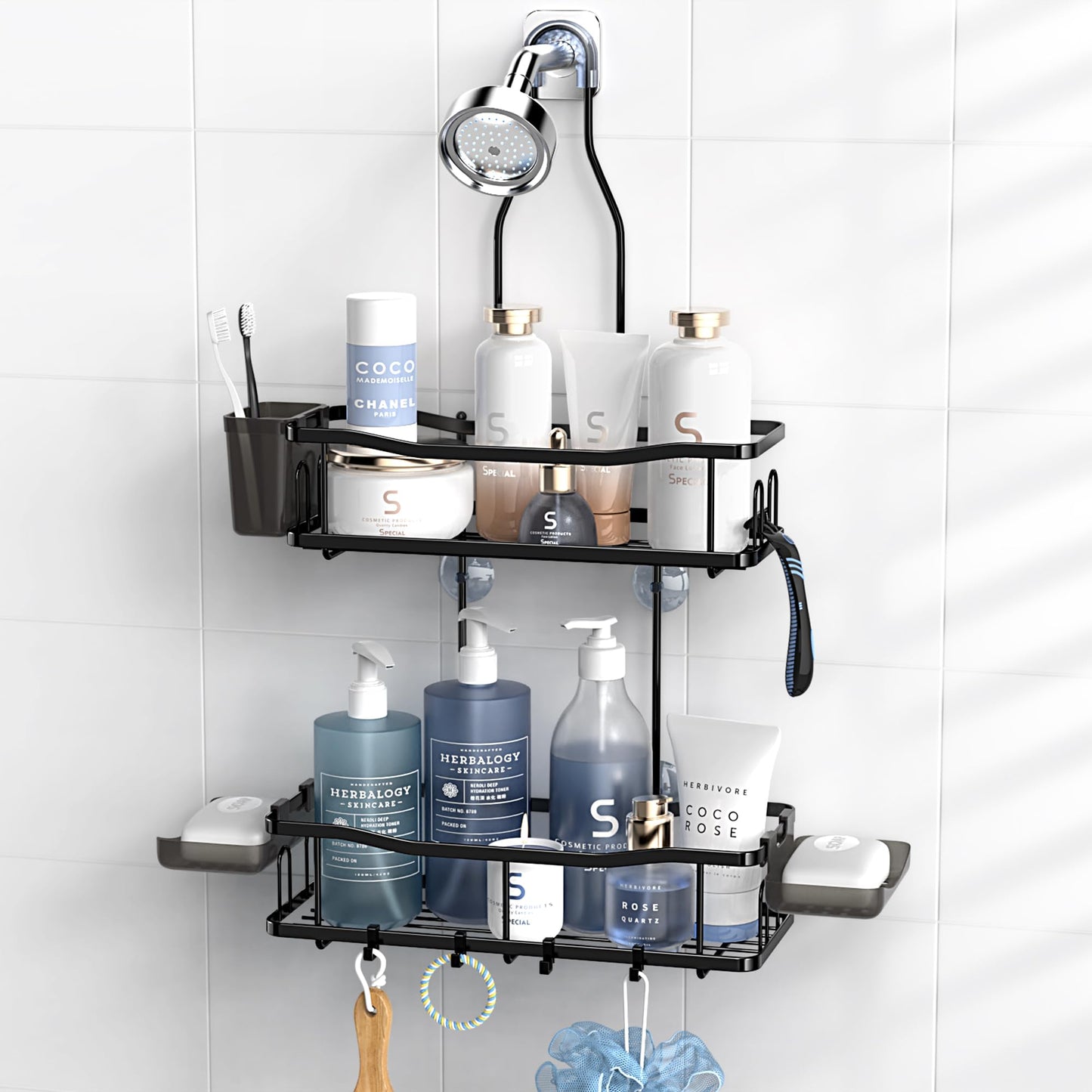 Hanging Shower Caddy Over Shower Head - No Drill Rustproof Shower Rack