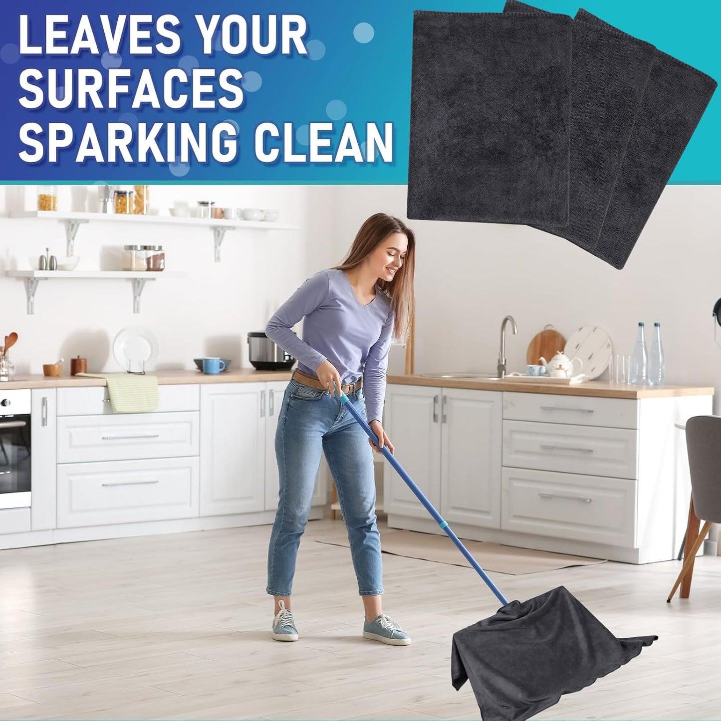 Newwiee 6 Pcs Extra Large Microfiber Cleaning Cloth 30" x 20" Washable Reusable Microfiber Towel Streak Free Lint Free Cloth for Cleaning Home Glass Office Window Bathrooms (Gray)