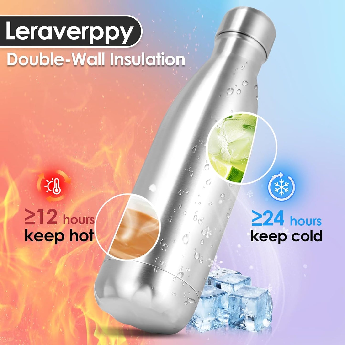 25oz Cola-Bottle Shaped Stainless Steel Leak-proof Water Bottle,Double Wall Vacuum Insulated Metal,Travel Mug For Sports Indoors & Outdoors,BPA-Free School Kid FlaskS,Silver(4 Pack)