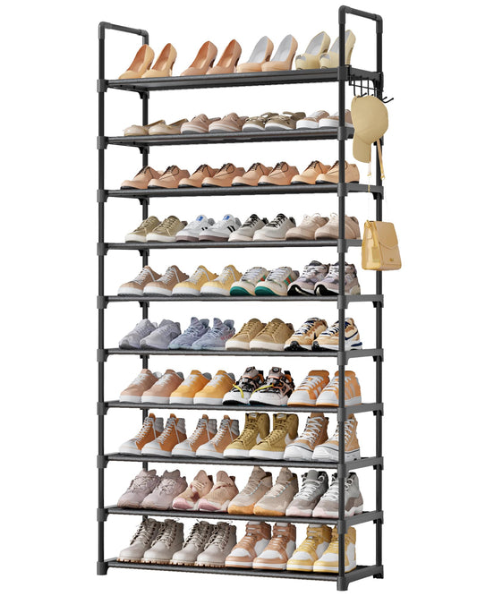 Kitsure 10 Tier Shoe Rack, Tall Shoe Organizer, 32.2" Wide, Black