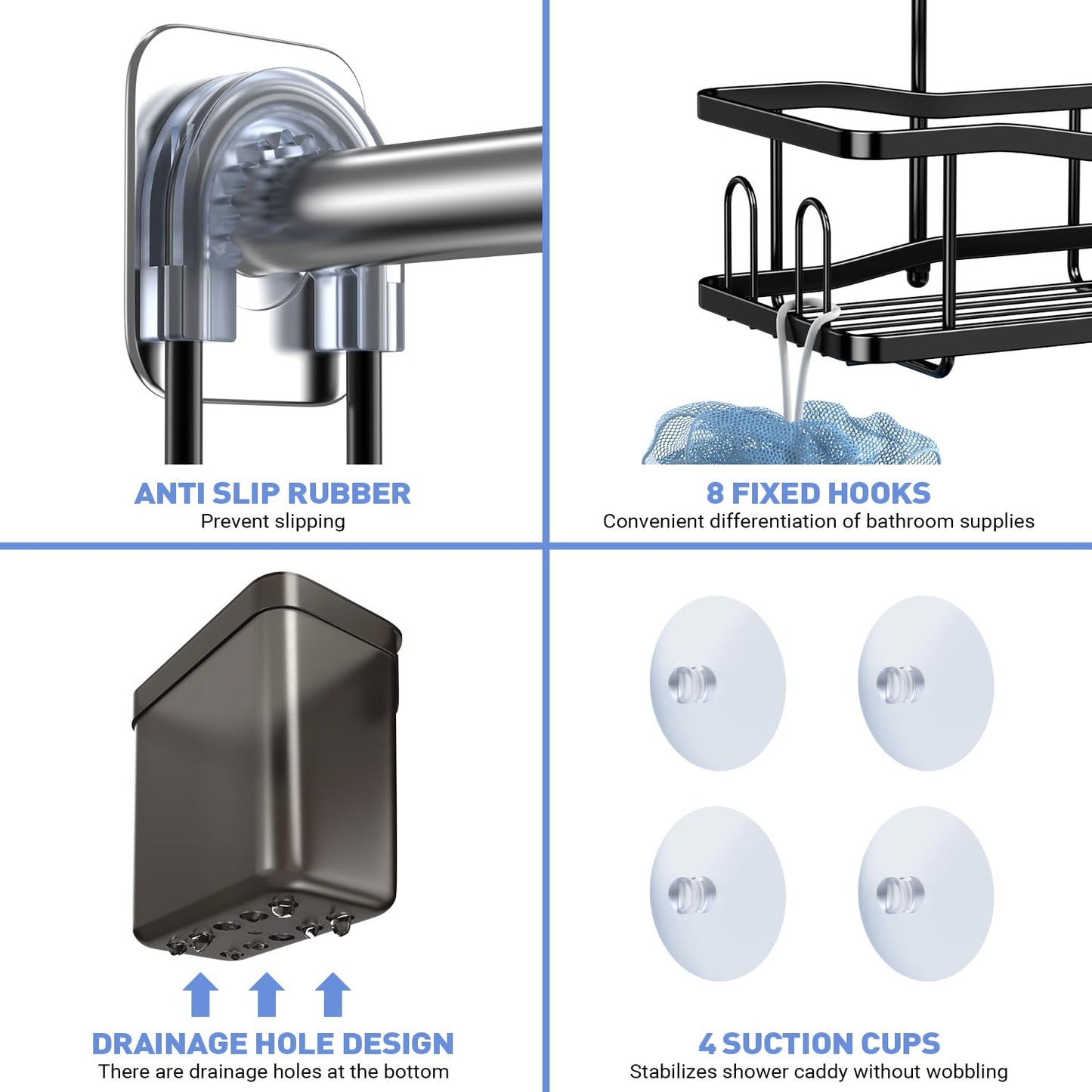 Hanging Shower Caddy Over Shower Head - No Drill Rustproof Shower Rack