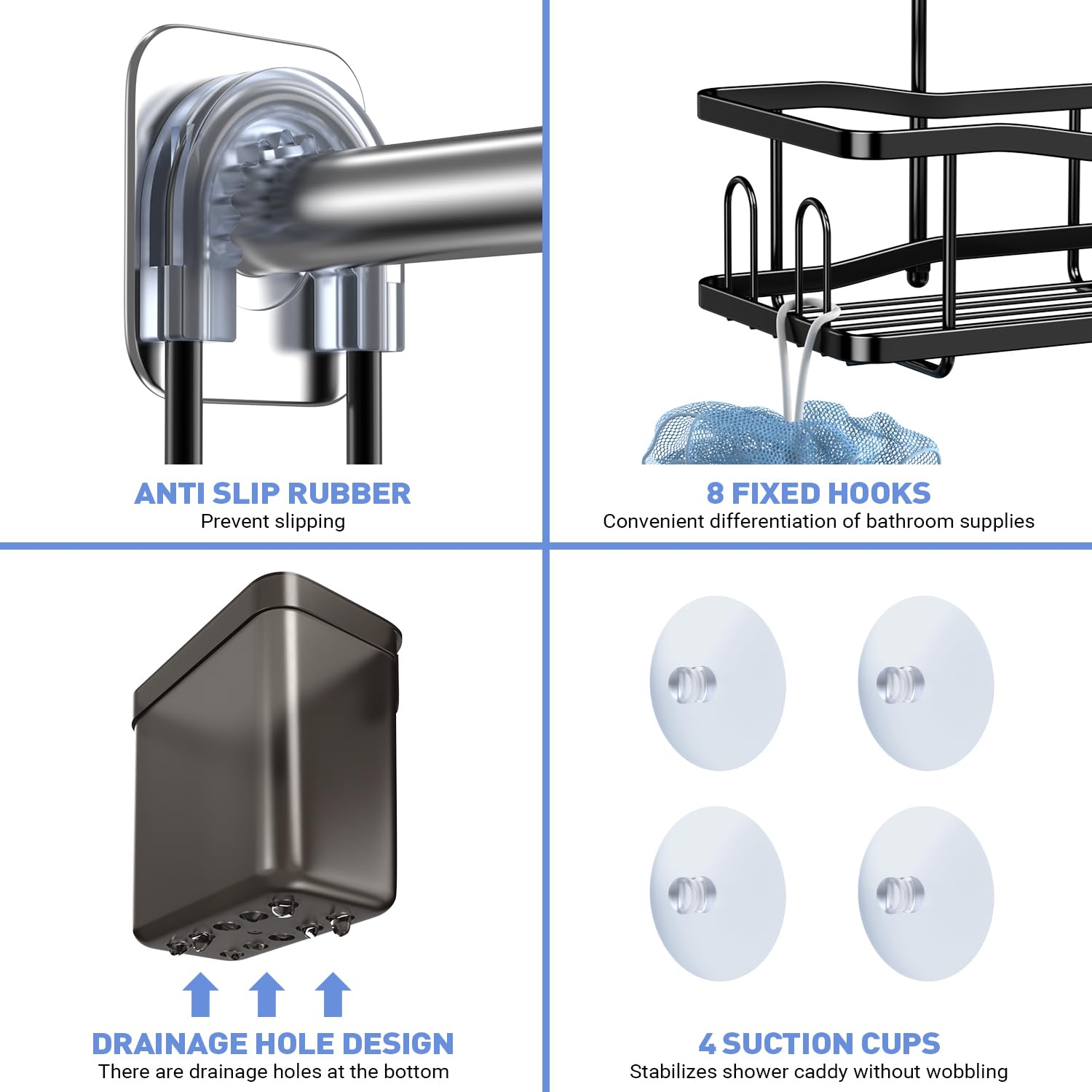 Hanging Shower Caddy Over Shower Head - No Drill Rustproof Shower Rack
