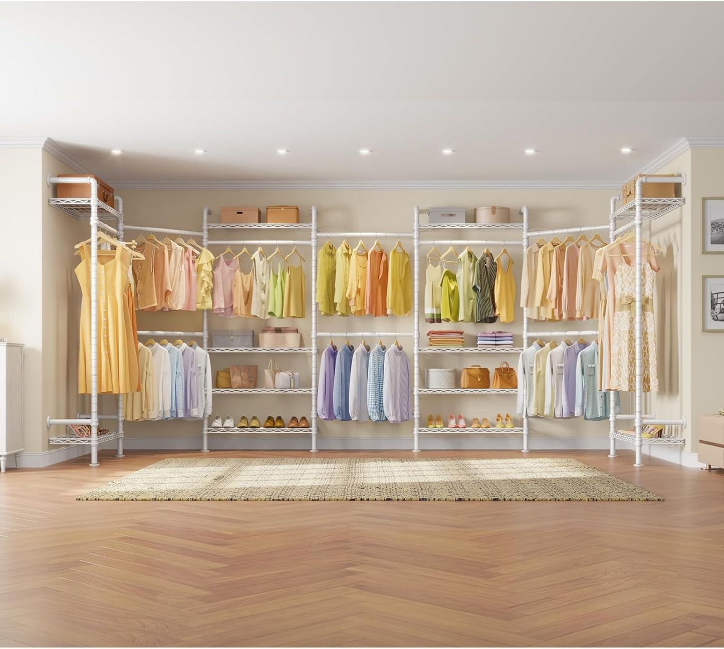 Timate F3 Garment Rack Heavy Duty Clothes Rack for Hanging Clothes, Expandable Industrial Pipe Wall Mounted Clothing Rack, Adjustable Storage Closet Wardrobe Closet Kit Walk in Closet Systems, White