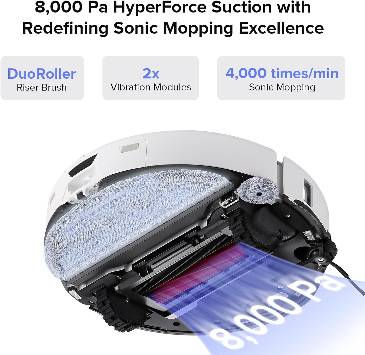 roborock S8 Max Ultra with Auto Water Refilling and Drainage System Robot Vacuum and Mop, FlexiArm Design, Smart Dirt Detection, Self-Emptying, 8000Pa Suction for Various Floors, Pet Hair, White