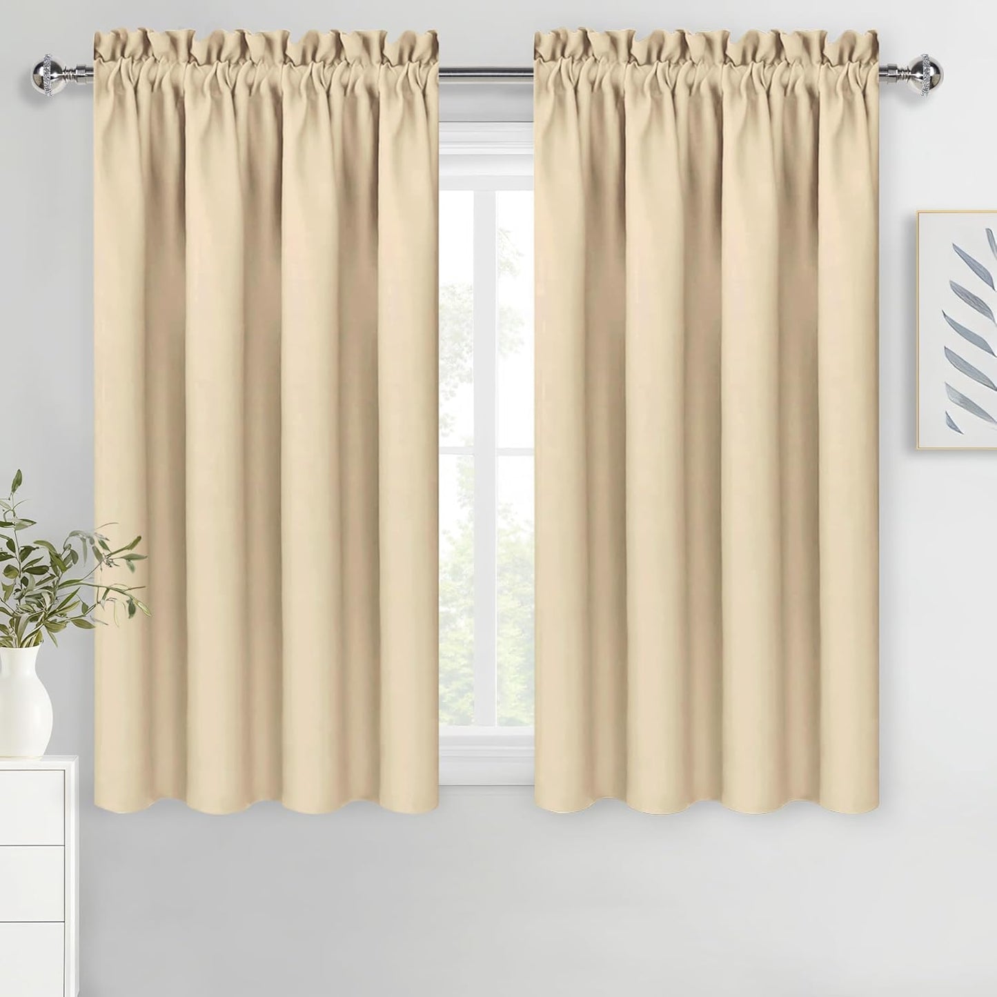 DWCN Beige Curtains for Bedroom Thermal Insulated Room Darkening Drapes for Living Room Rod Pocket Light Blocking Solid Window Treatment, W 38 x L 63 Inch, 2 Panels, Beige