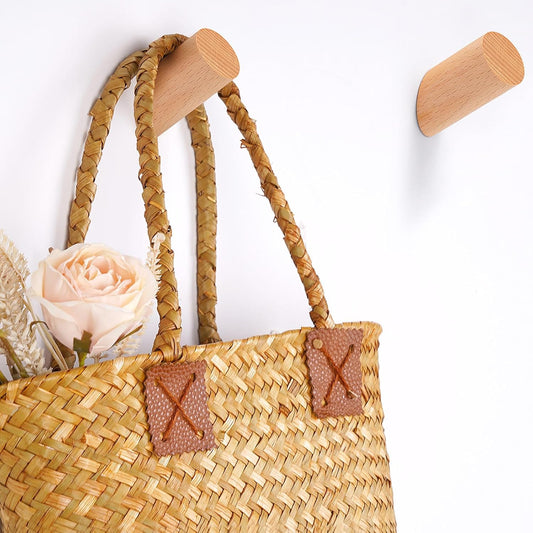 Wooden Wall Hooks, 2 Pack Coat Hooks Wall Mounted - Natural Wood Hook Coat Rack, Heavy Duty Hooks for Hanging Towels Entryway Coats Hat Rack for Wall (Beech Wood)