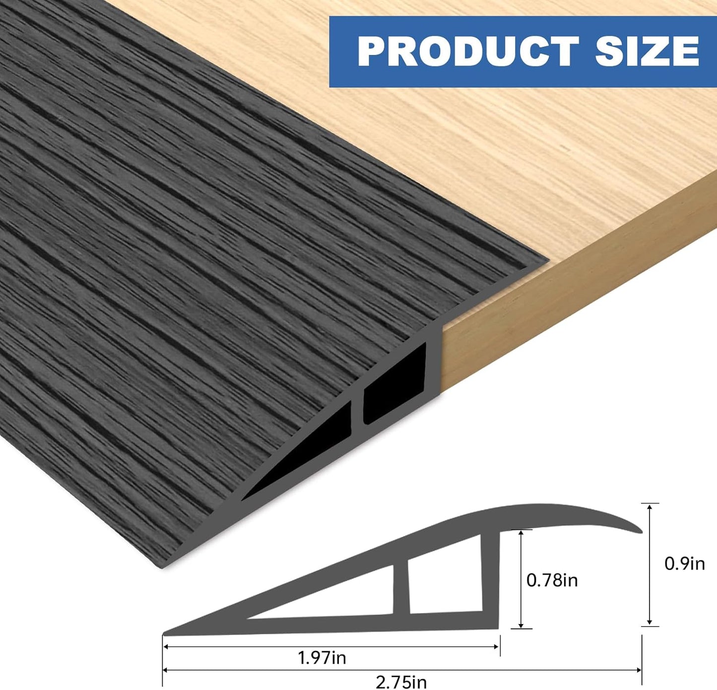 Vinyl Door Threshold Flooring Transition Strip Self Adhesive Carpet Edging Strip for Laminate Doorway Edge Threshold from 3/5" to 4/5" (Dark Gray Wood Grain, 3.3 Ft)