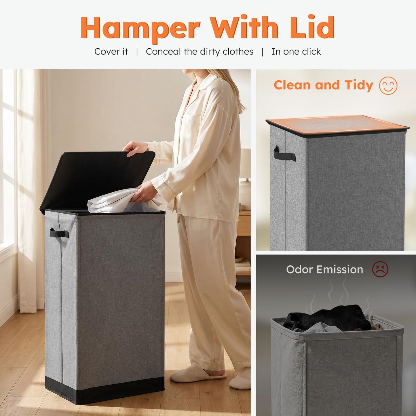 SOLEDI Laundry Hamper with Lid 100L Large & Tall Collapsible Laundry Basket, Clothes Hamper with