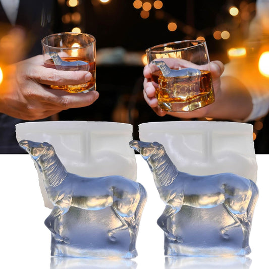 3D Horse Ice Cube Trays - Silicone Mold for Cocktail, Bar; Fun Animal Shape Large Horse Gift Pack
