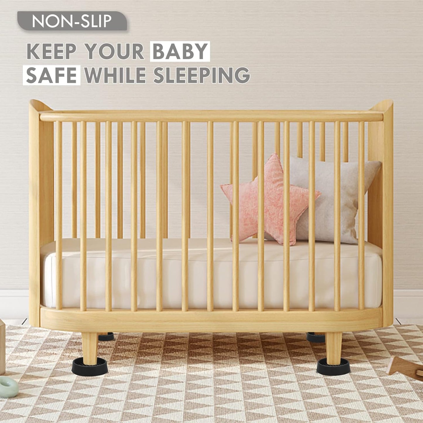 Furniture Coasters, 1.5X1.5 Rubber Caster Cups Non Slip Furniture Pads Non Skid Furnitures Grippers Anti Slide Floor Protector for Bed Couch Table Chair Stoppers - 4 Pack, Black