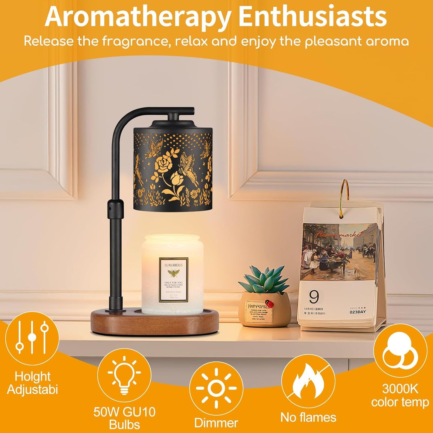 Candle Warmer Lamp with Timer,Birthday Gifts for Women Mom,Adjustable Height for Scented Jar Candles,Electric Candle Lamp Warmer for Home Decor(Butterfly Roses)