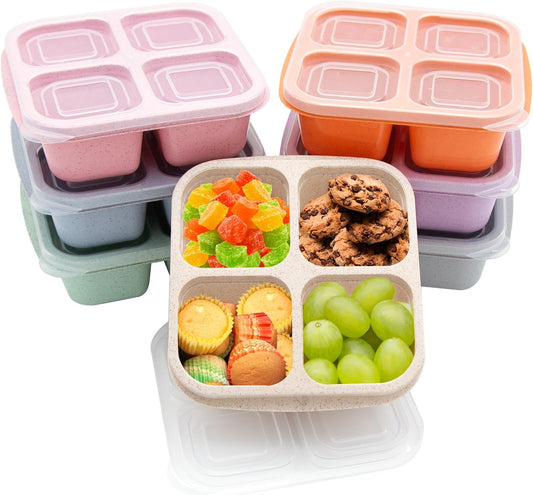 7 Pack Bento Lunch Box ，4 Compartment Snack Containers，Divided Meal Prep Lunch Containers