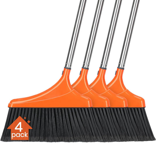 4 Pack Heavy-Duty Angle Broom for Floor Cleaning with 52" Long Handle Stiff Bristle Angle