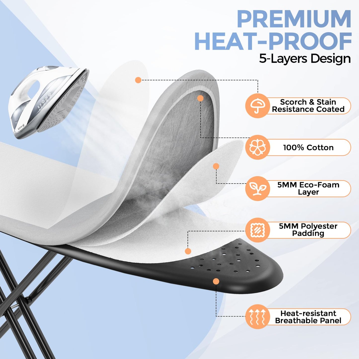 APEXCHASER Foldable Compact Heigh Adjustable Ironing Board with Silicone