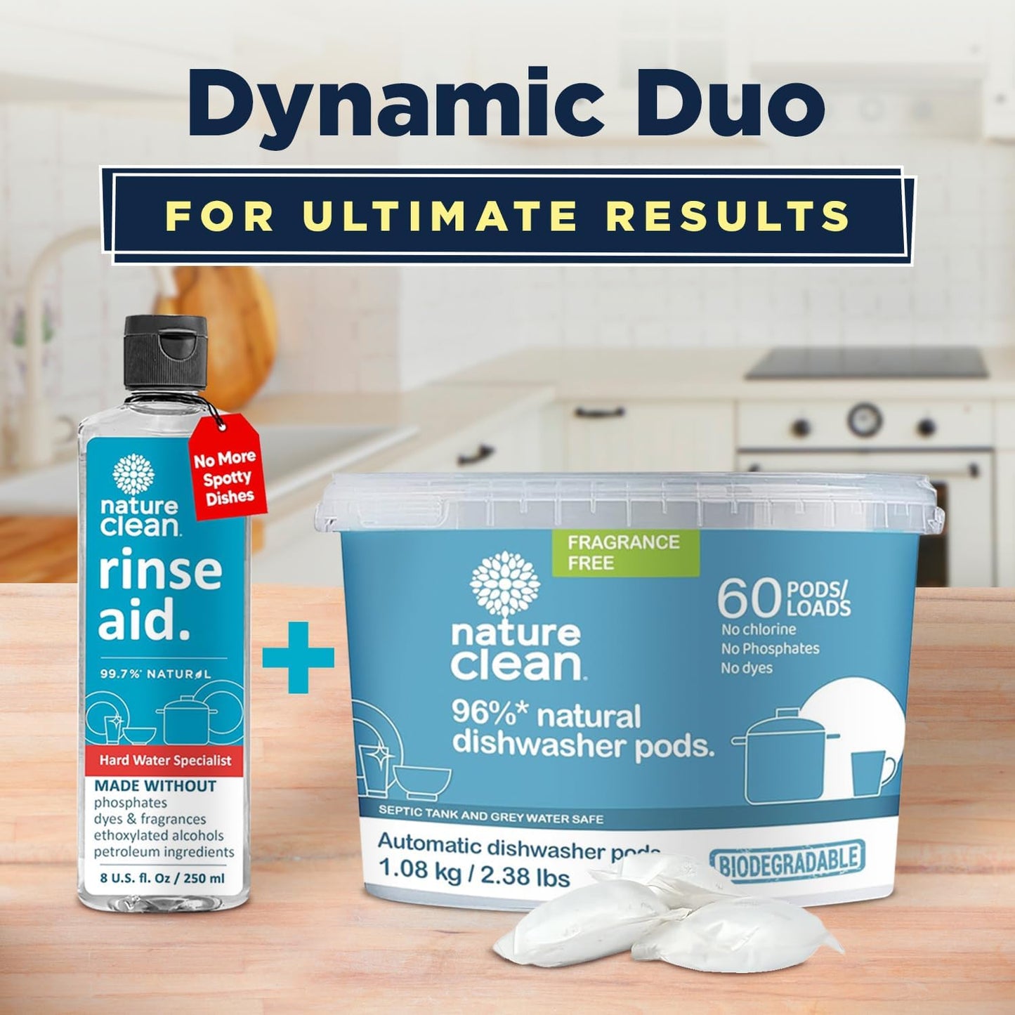 Nature Clean All Natural Dishwasher Pods, Plant-Based Non Toxic Dishwasher Detergent, Dishwashing Tough on Grease, Dish Pods for Dishwasher, 60 Count, Pack of 1