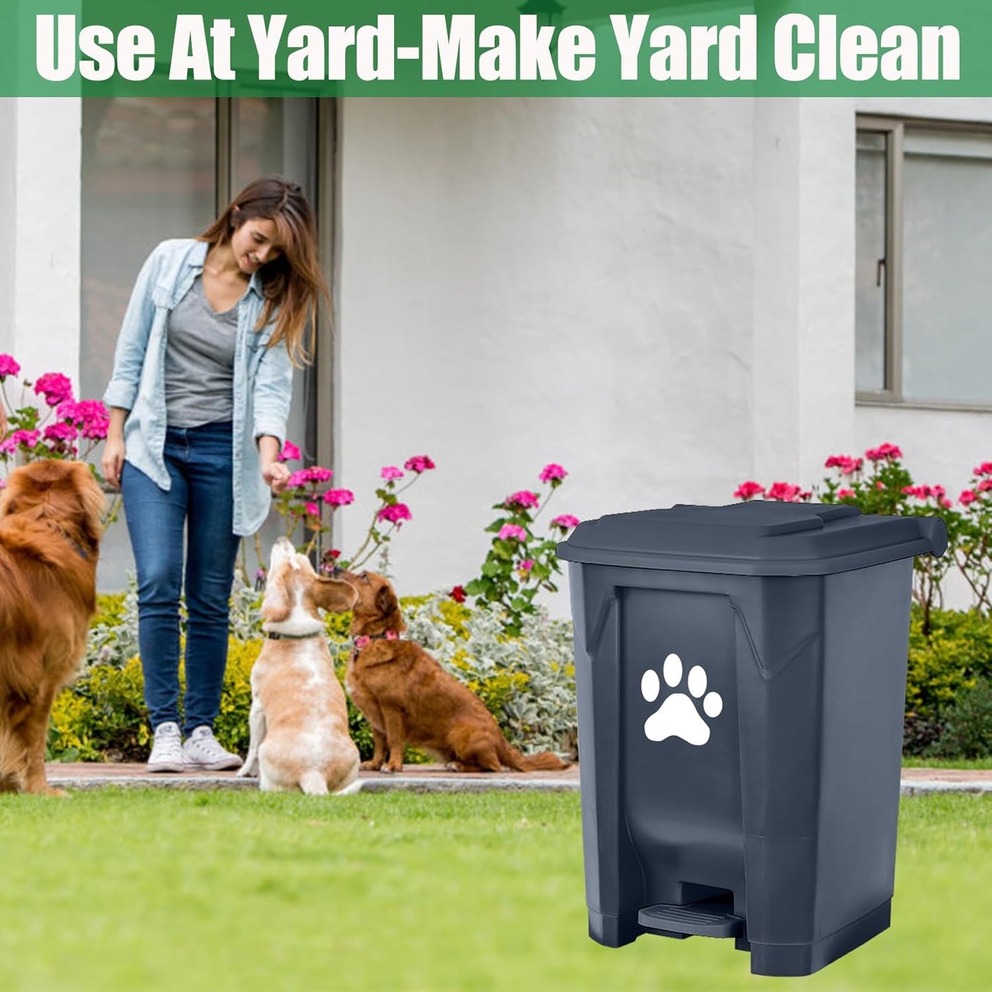 Dog Poop Trash Can Outside with Pooper Scooper, Outdoor Dog Waste Trash Can with Lid Waste Bag Odor Control for Yard Garden, 20L Grey