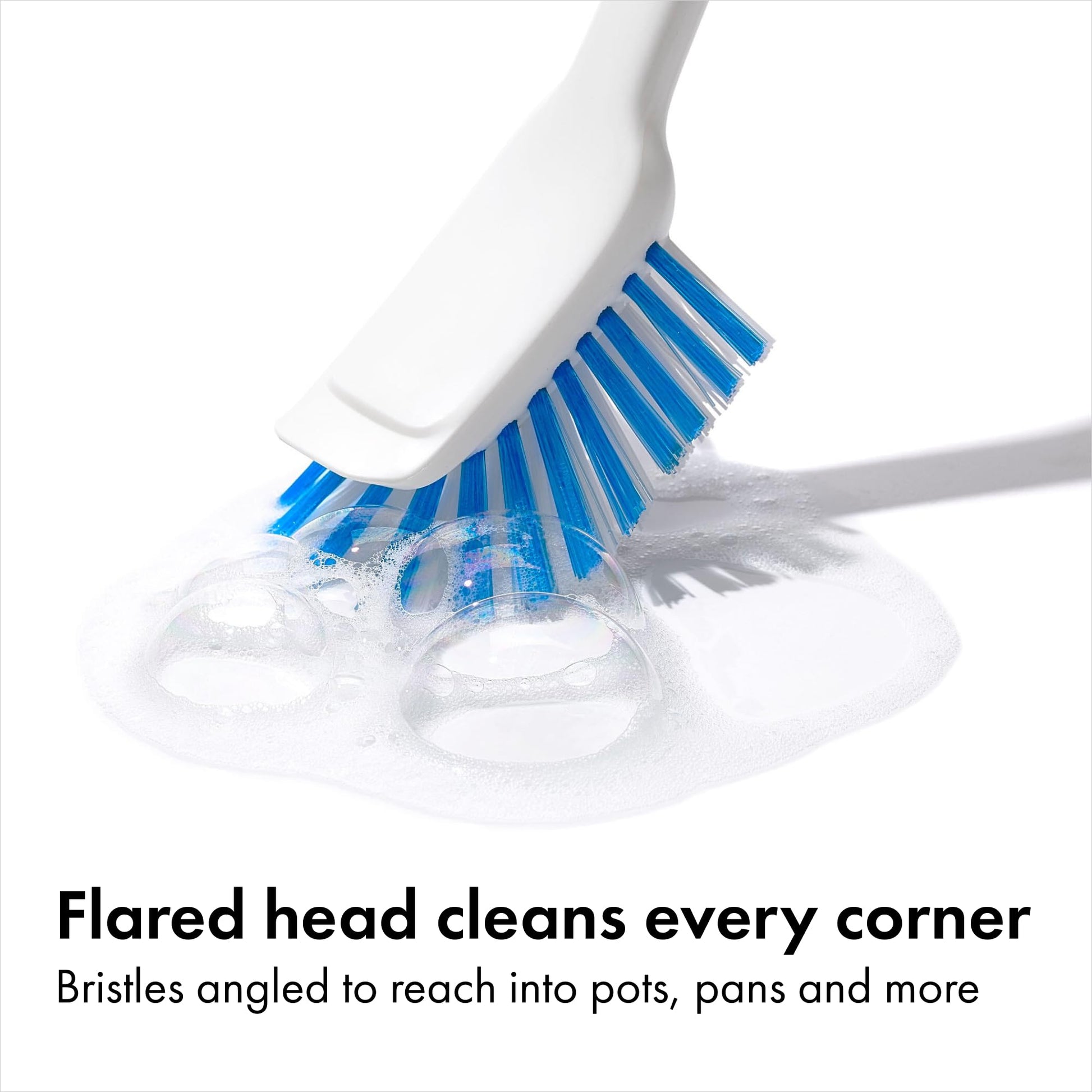 Non-Stick Safe, Built-in Scraper Lifts Stuck-On Food, Dish Cleaner, Flared Brush Head Reaches