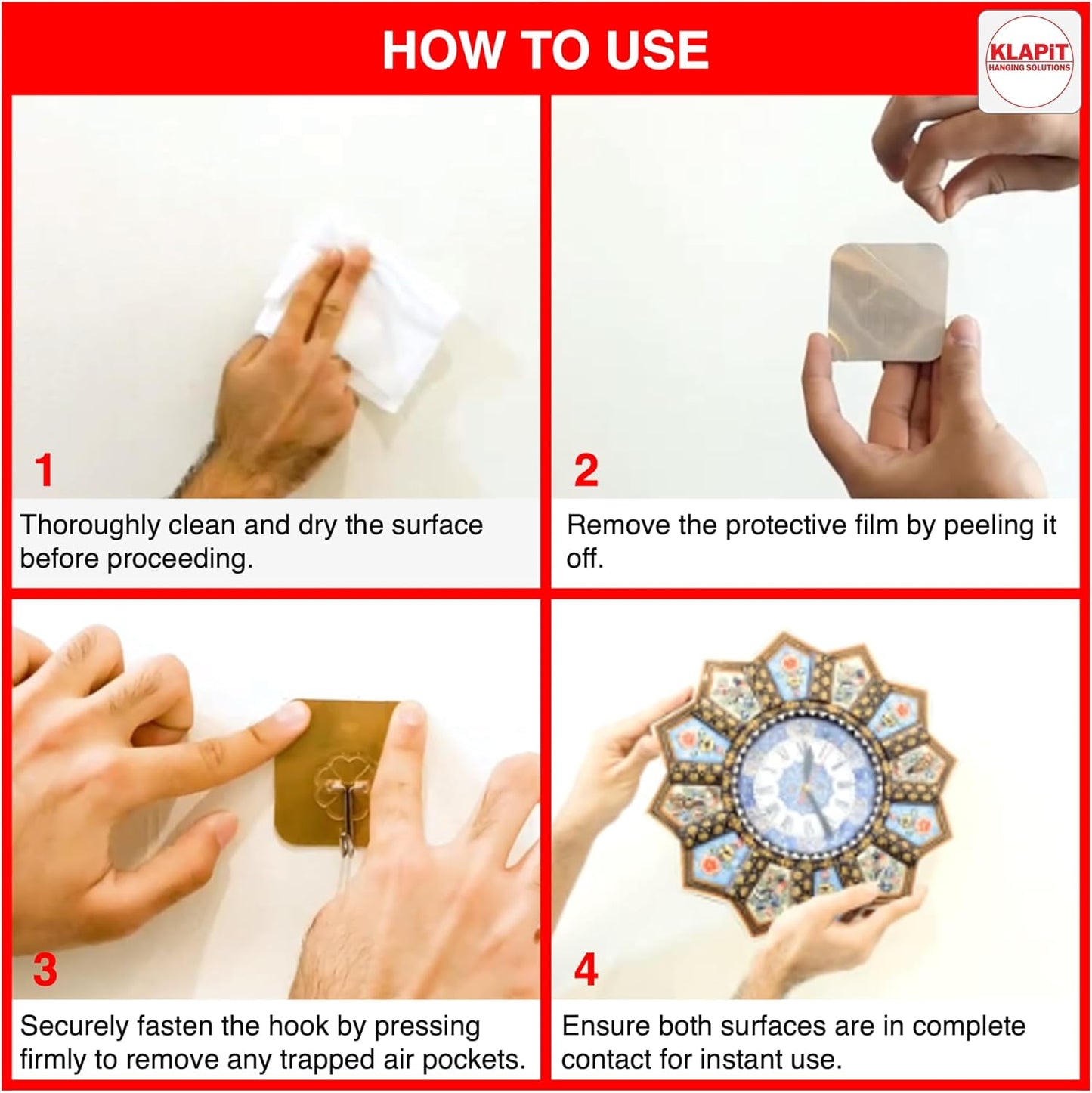 KLAPiT Super Hook - Heavy-Duty Adhesive Wall Hooks, Holds Up to 11 lbs, Waterproof, No Damage, Easy Install on Tile, Wood, Stone, Glass & Metal - Made of Steel (Silver, 8pc)