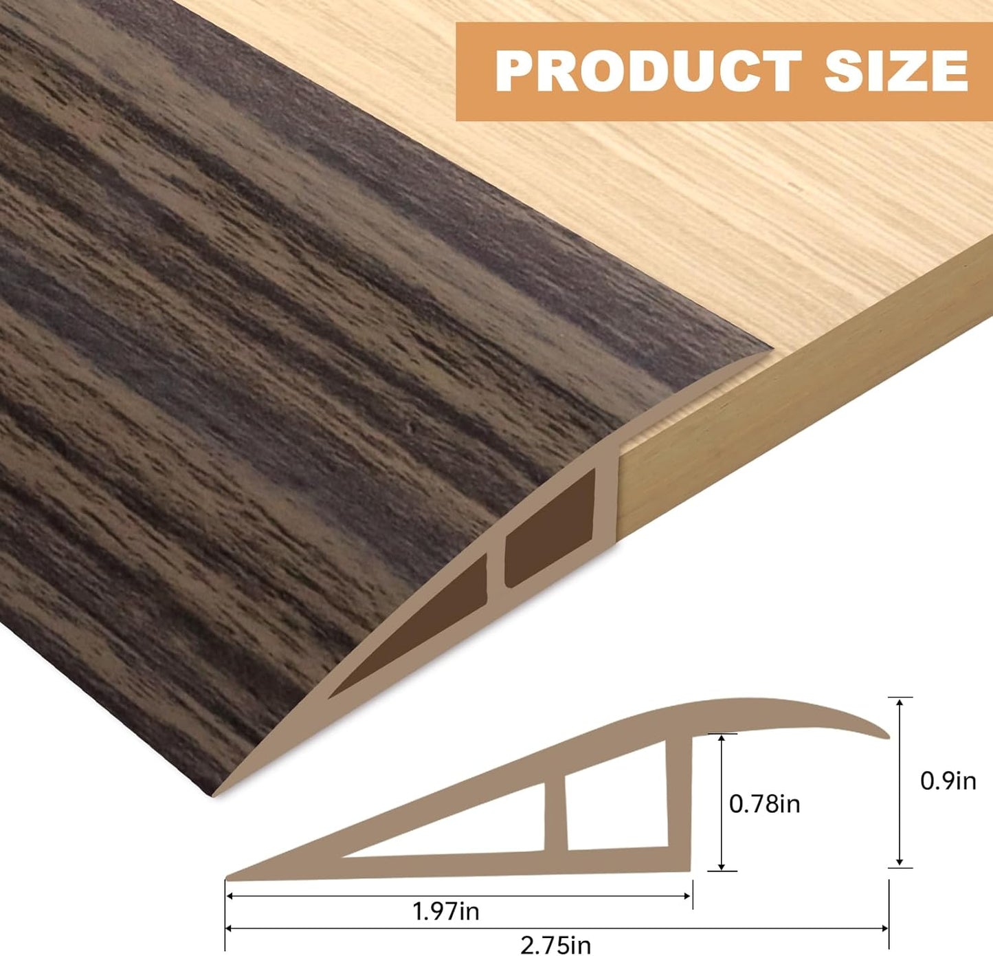 Vinyl Door Threshold Flooring Transition Strip Self Adhesive Carpet Edging Strip for Laminate Doorway Edge Threshold from 3/5" to 4/5" (Grayish Brown Wood Grain, 6.6 Ft)