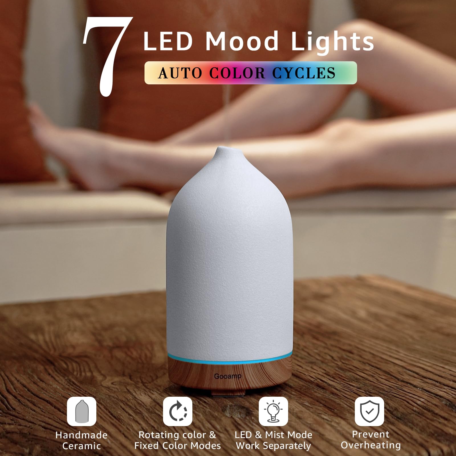 Gooamp 200ML Ceramic Essential Oil Diffuser for Home, Stone Diffuser