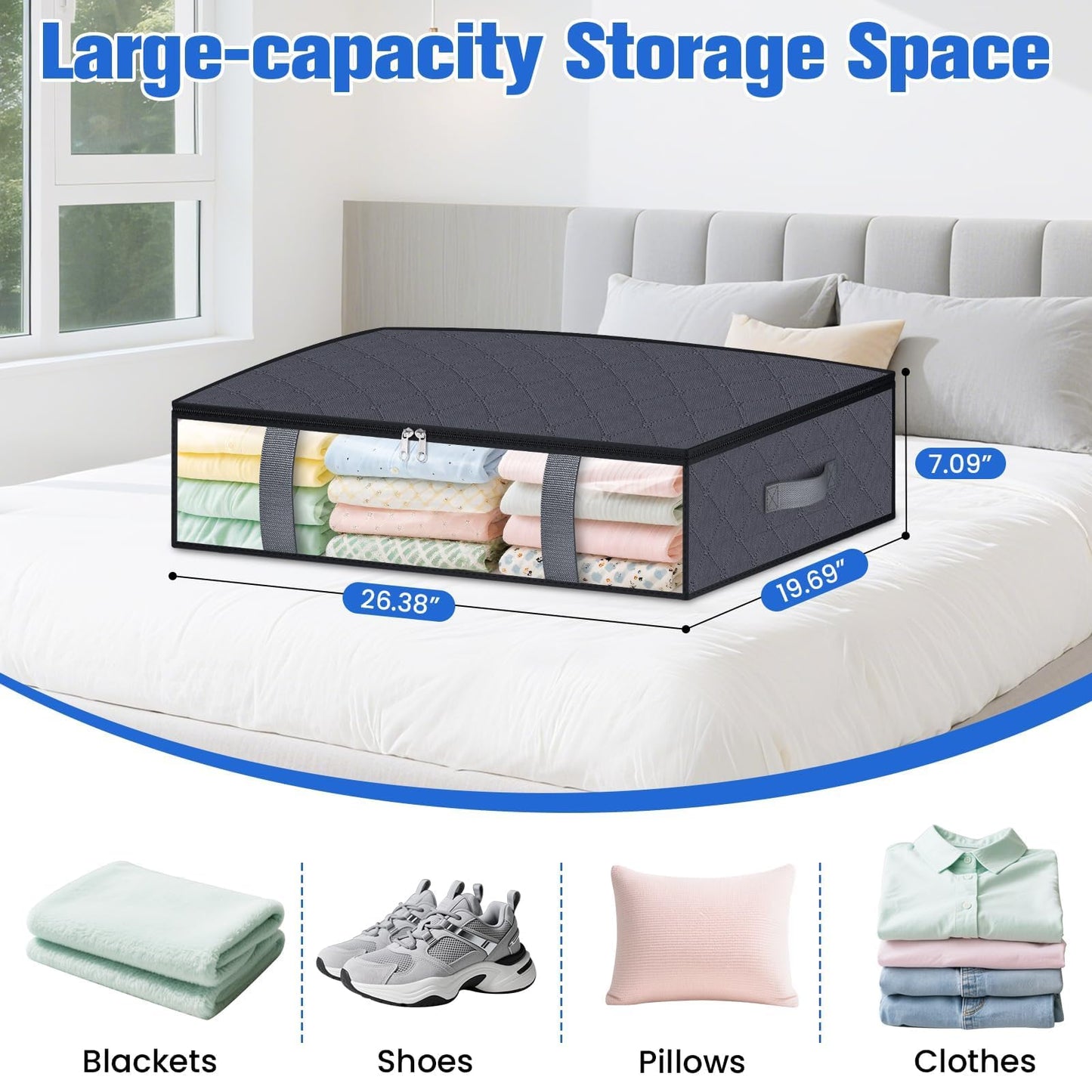 TasticTotes 4 Pack Under Bed Storage Containers, 60L Blanket Storage Bags