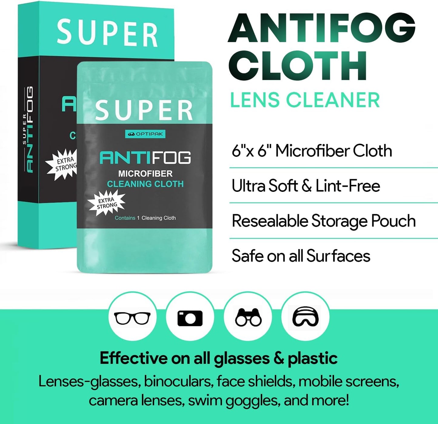 Anti Fog Microfiber Cleaning Cloth for Glasses | Individually Wrapped Microfiber Lens Cleaning Cloth for Eyeglasses, Lenses, Binoculars, Face Shields, Ski Masks or Swim Goggles (1 Count)