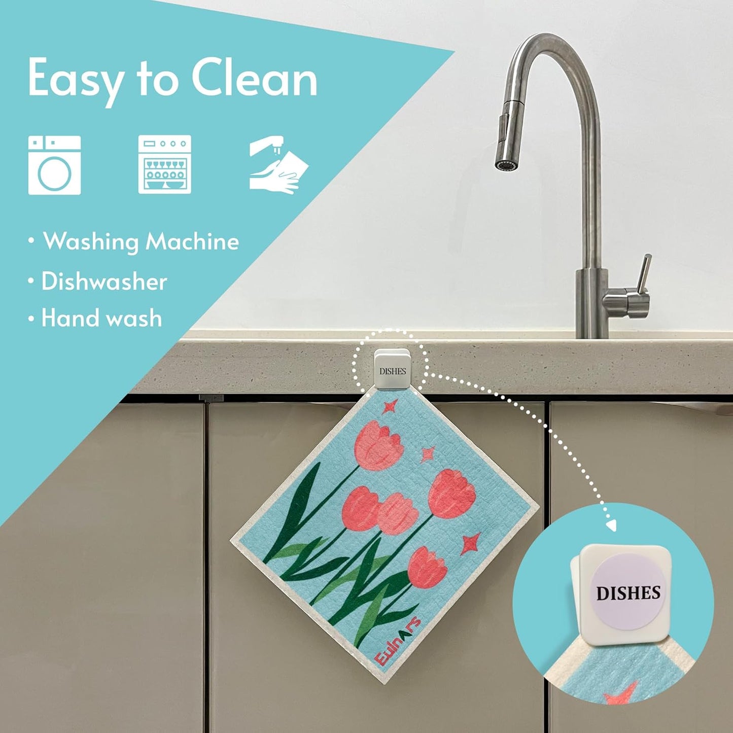 Swedish Dishcloths, 8 Pack Reusable Paper Towels with Clips, Non-Scratch Swedish Dish Towels for Kitchen, Super Absorbent Cellulose Dish Cloths, No Odor Cleaning Rags