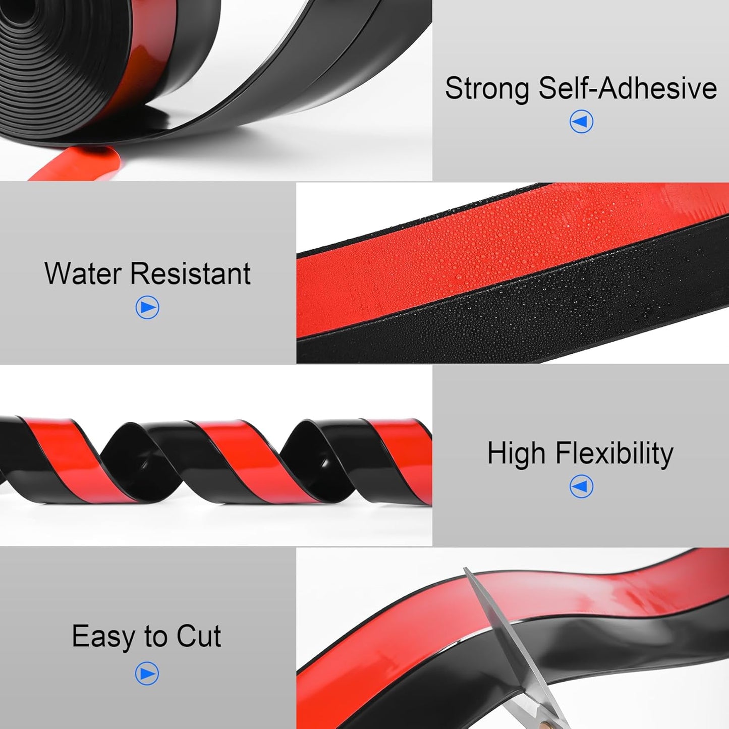 ToLanbbt Weather Stripping Silicone Door Seal Strip 2 in x 20 ft Door Draft Stopper Self Adhesive Door Draft Tape, Side & Bottom Gaps Insulation Strip for Glass Shower Door Sliding Door Window, Black