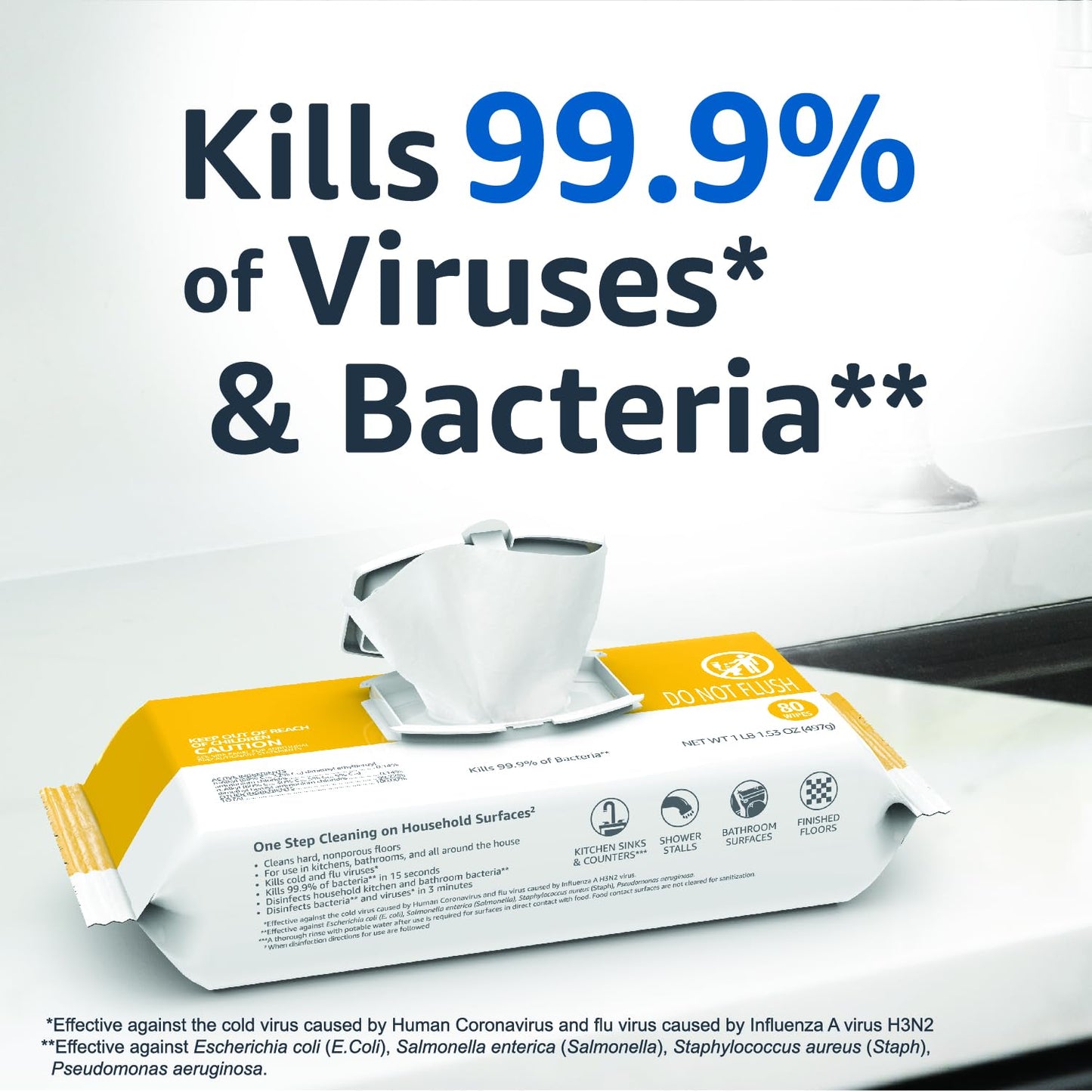 Amazon Basics Disinfecting Wipes, Lemon & Fresh Air Scent, Multi-Surface