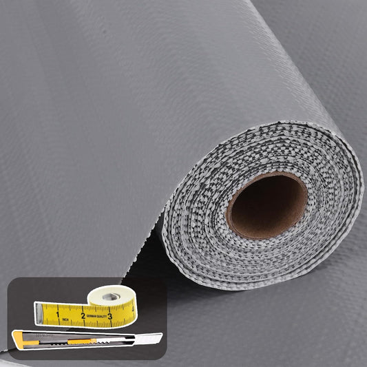 Shelf Liners for Kitchen Cabinets 12in x 20FT Non Adhesive Drawer Liner Grey Thickened Shelf Liner Paper Strong Non-Slip Easy to Clean for Tool Box Refrigerator with Knife and Tape Measure