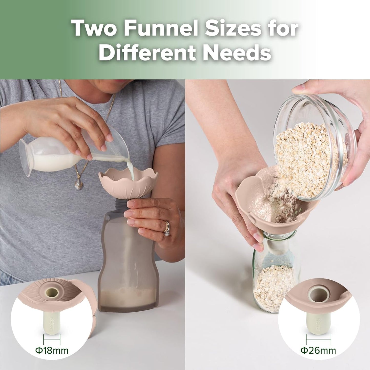 Haakaa Silicone Flower Funnel Set – Dual-Size Silicone Funnels for Kitchen Use, Small Funnels for Filling Bottles, Compatible with Haakaa Pouches