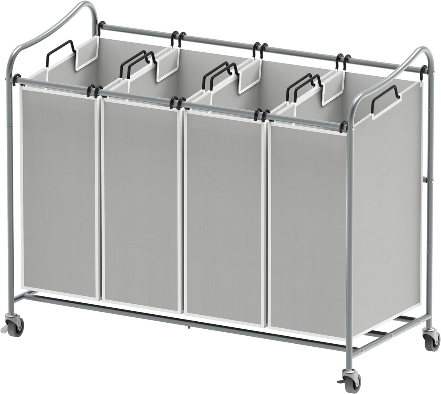 Simple Houseware 4-Bag Heavy Duty Laundry Sorter Rolling Cart, Silver