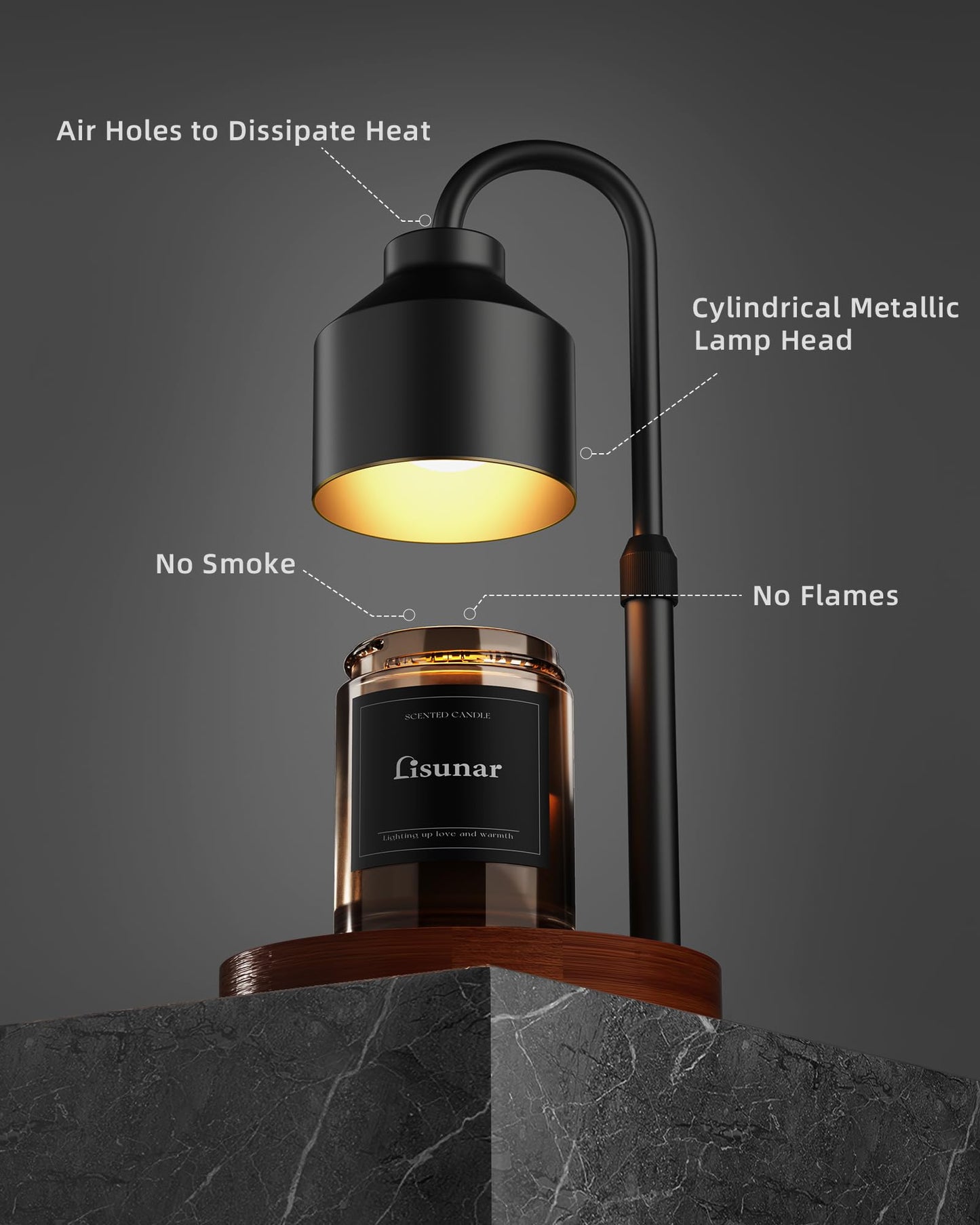 LISUNAR Electric Candle Warmer Lamp Black, Candle Lamp Warmer with Timer, Wax Warmer Lamp for Jar