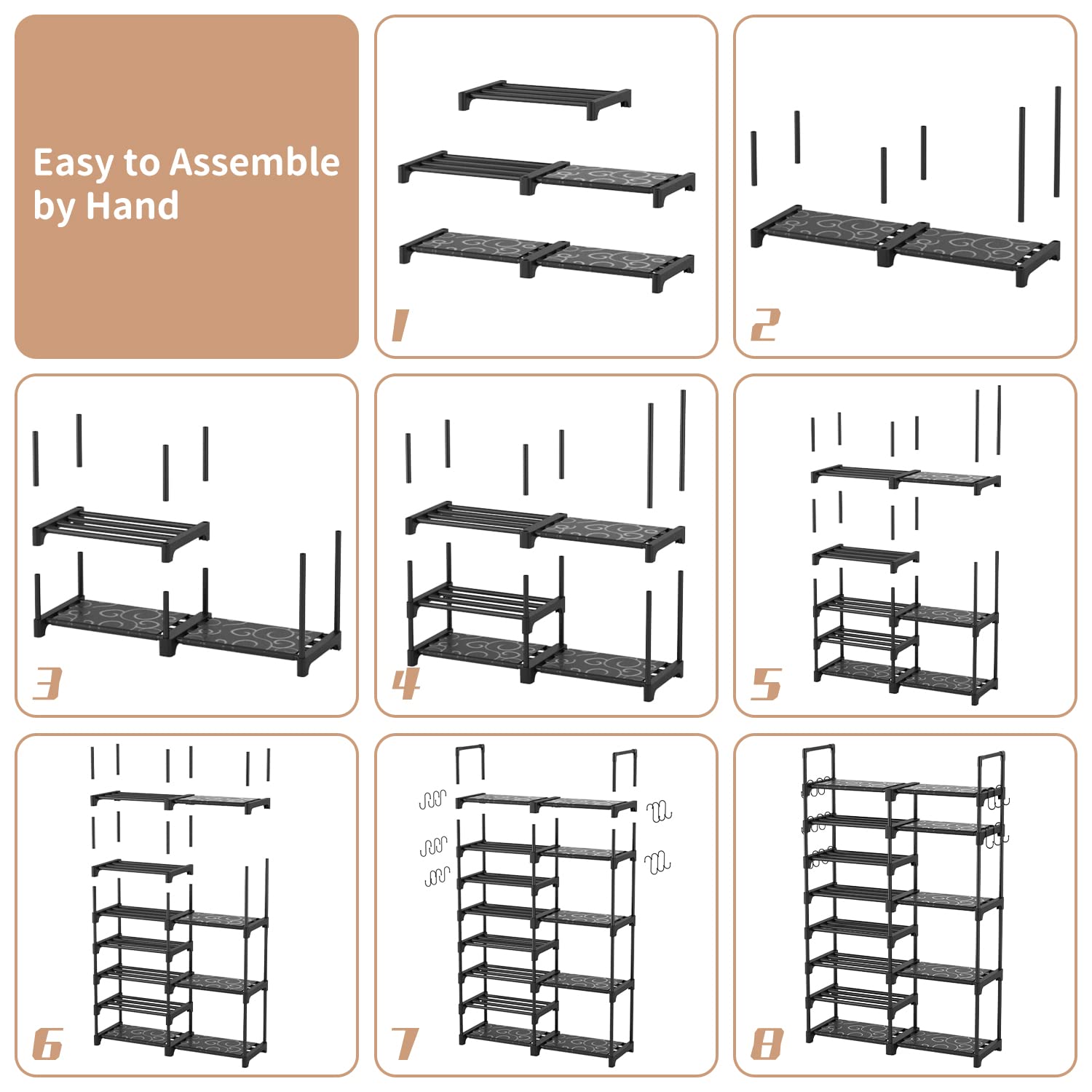 ROJASOP Shoe Rack Organizer, 8-Tier Metal Shoe Rack for Closet Entryway Garage, 26-32 Pairs Tall