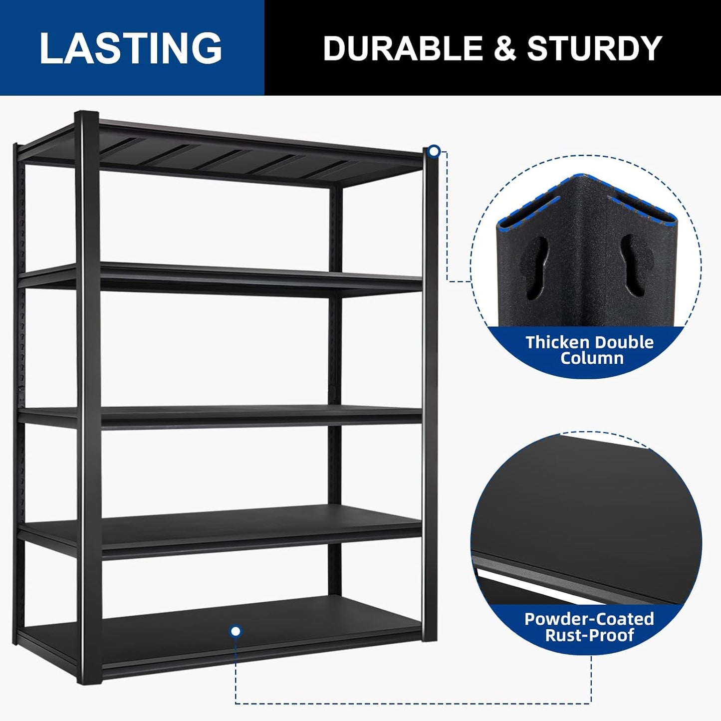 BILT HARD 3500LBS 48" W x 24" D x 72" H Garage Shelving, 5-Shelf Industrial Storage Shelves Heavy Duty, Metal Shelving Units with Adjustable Shelf, Steel Utility Shelves, 2 Pack