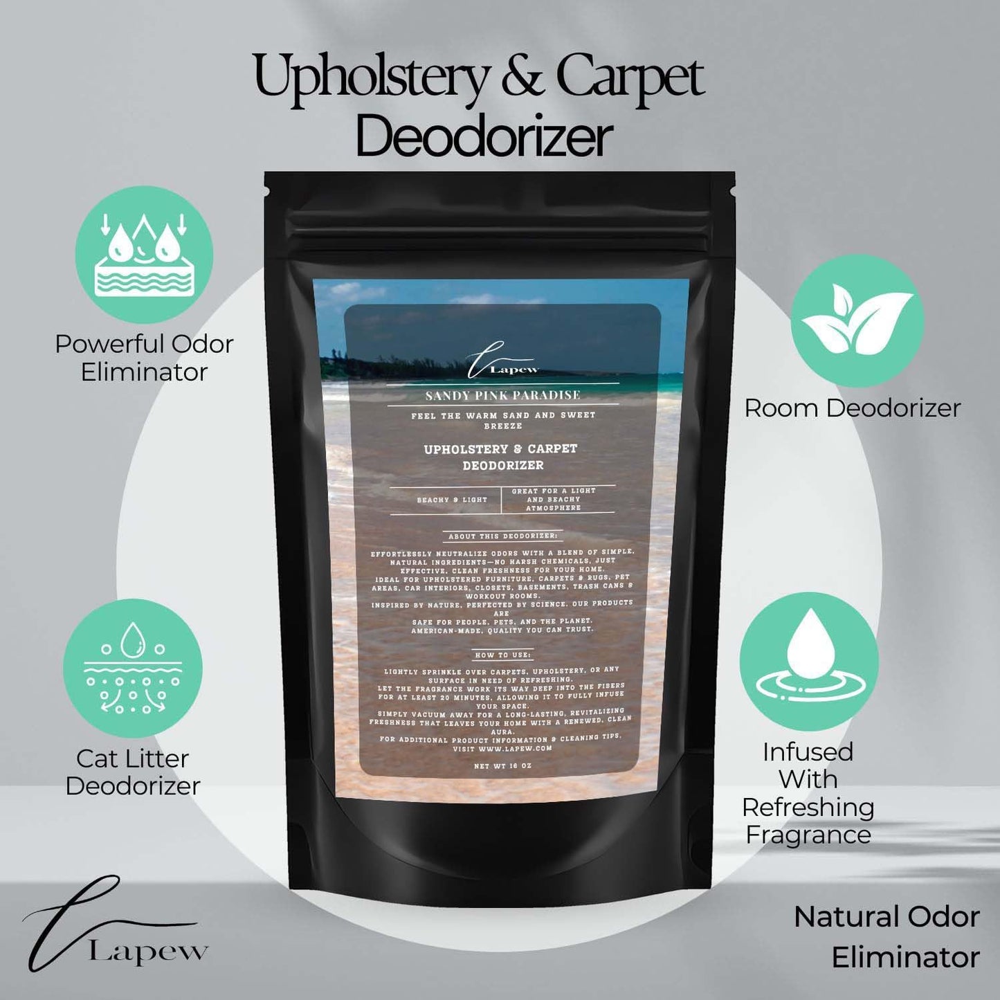 Sandy Pink Paradise Carpet Freshener Powder 16 oz | Powerful Odor Eliminator for Home | Upholstery Deodorizer | Carpet Deodorizer | Pet Urine | Cat Litter Box | Pink Sands Fragrance