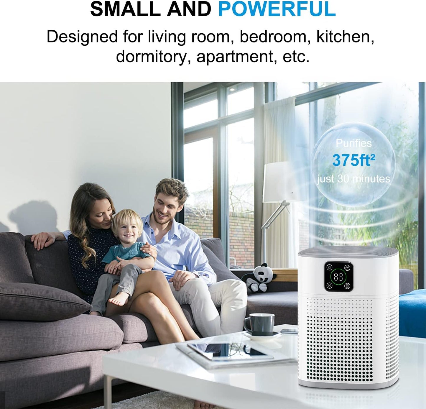 2 Pack Air Purifiers for Home Bedroom up to 650ft², Honeyuan H13 HEPA Air purifier with 360°Air Intake, 3 Fan Speeds, White