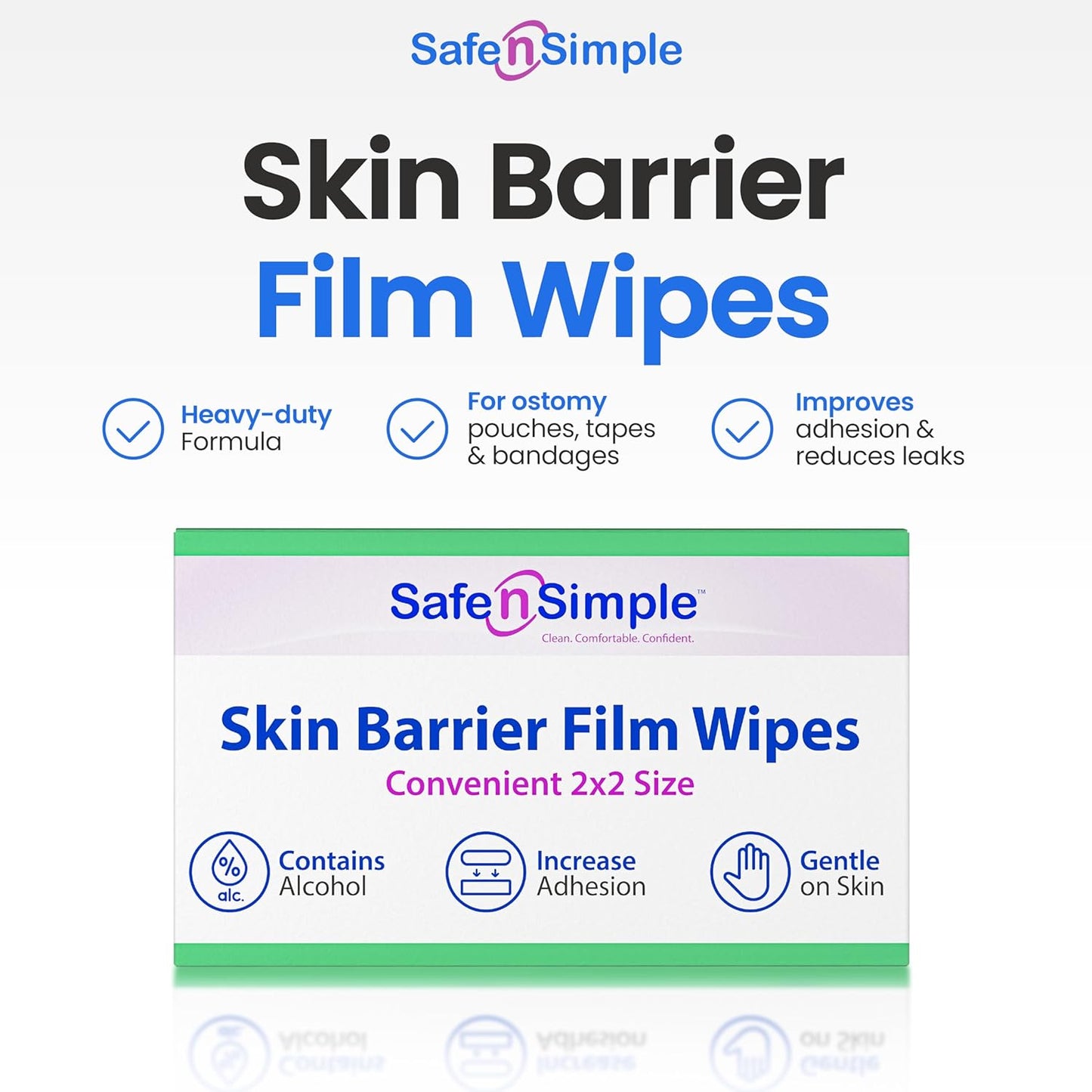 Safe n' Simple Skin Barrier Wipe with Alcohol - 50 Individually Packaged Wipes 2"x2" - Ostomy Sterile Skin Prep Pads - Skin Barrier Film Wipes for Ostomy - Alcohol Stoma Barrier Prep Pads