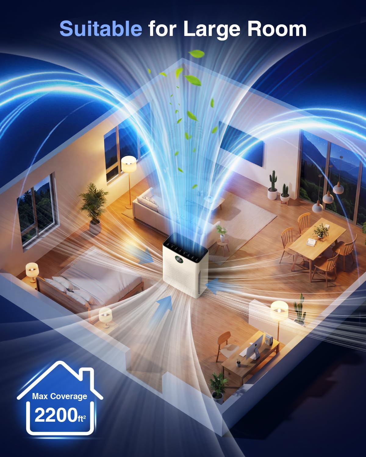 Air Purifiers for Home Large Room up to 2200sq.ft, MOOKA Air purifier for Home Pets with Washable