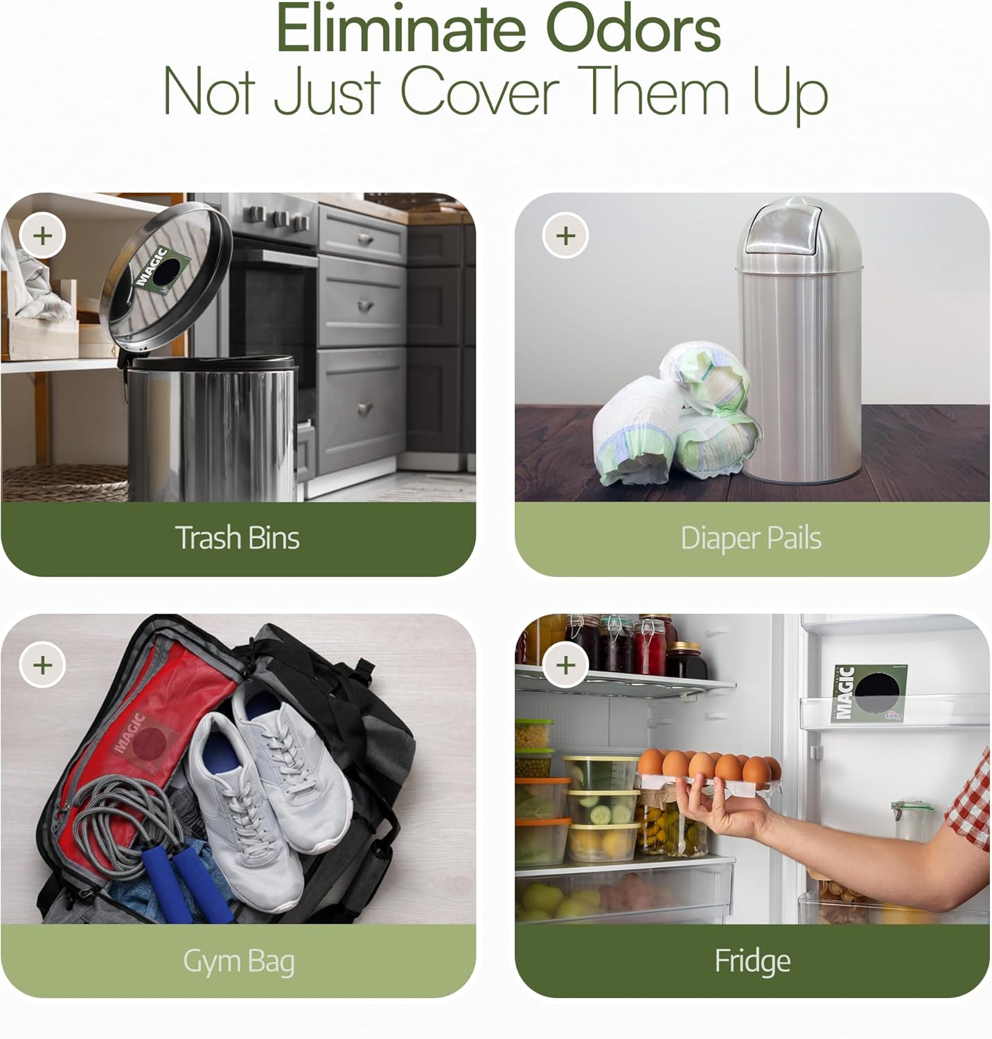 Odor Magic - Activated Charcoal Fridge Deodorizer - Better than Baking Soda - Peel & Stick Kitchen Deodorizer & Air Freshener for Trash Cans, Fridge, Compost, Drawers - Made in USA (1 Pack)